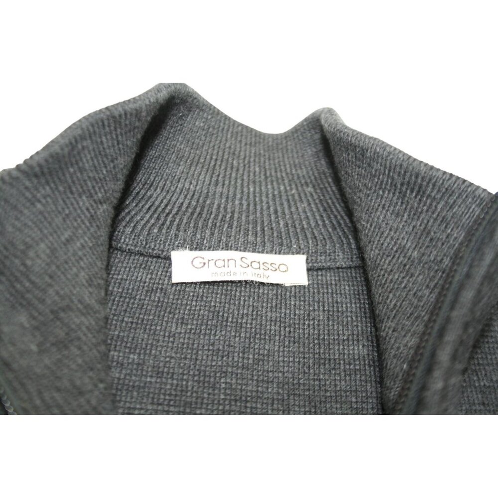 Gran Sasso Mens Italian Designer Wool Sweater Size 54 XL Zip Mock Neck Charcoal - Picture 4 of 10